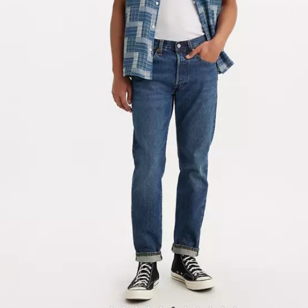Levi's Premium 501 SELVEDGE Jeans Slim Taper Fit Blast of Blue Dark Wash NWT